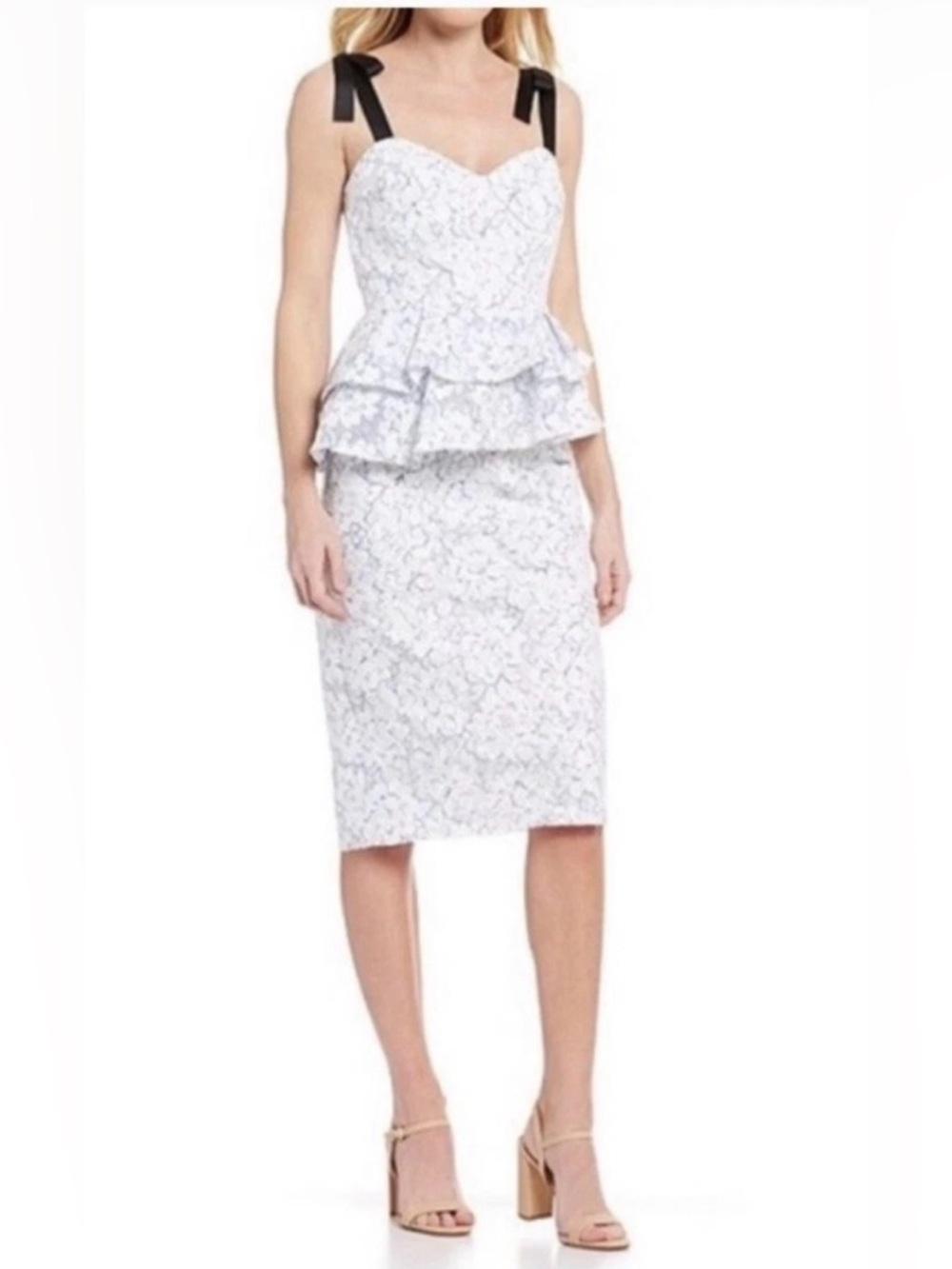 Gianni Bini Janice Peplum Embroidered White Dress